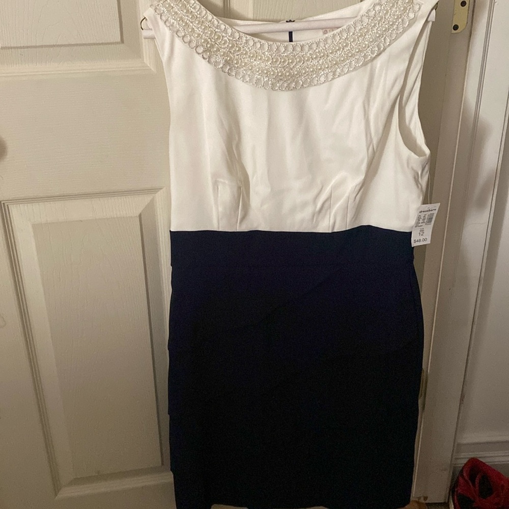 Size 12 dress with top embroidery and layered bottom blue and white